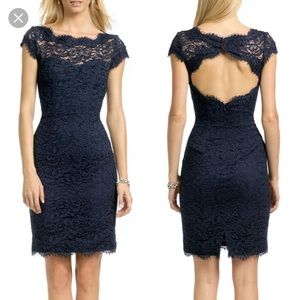 Monique Lhuillier navy lace dress